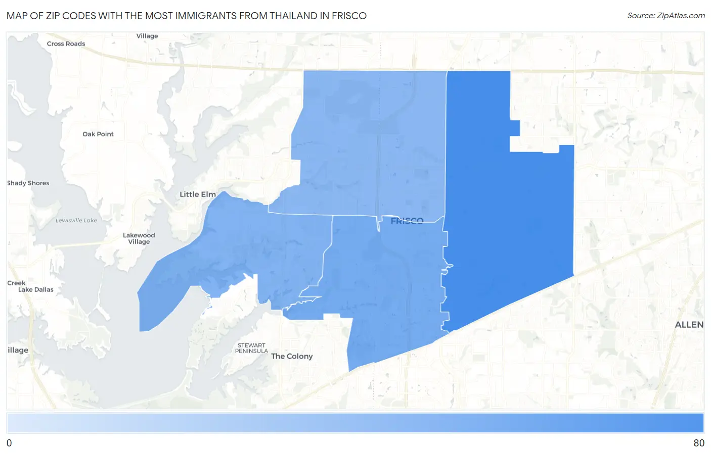 Zip Codes with the Most Immigrants from Thailand in Frisco Map