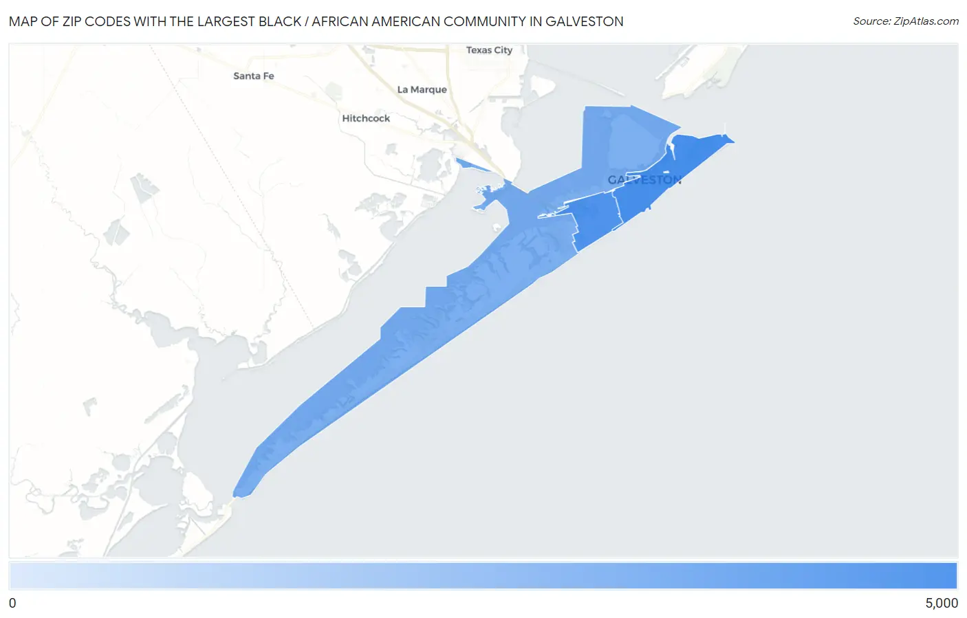 Zip Codes with the Largest Black / African American Community in Galveston Map