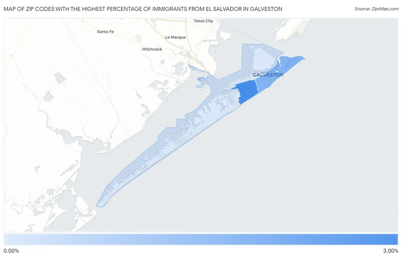 Zip Codes with the Highest Percentage of Immigrants from El Salvador in Galveston Map