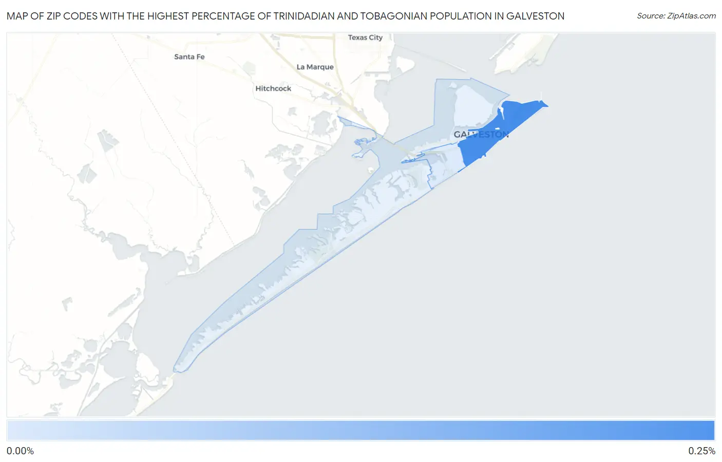 Zip Codes with the Highest Percentage of Trinidadian and Tobagonian Population in Galveston Map