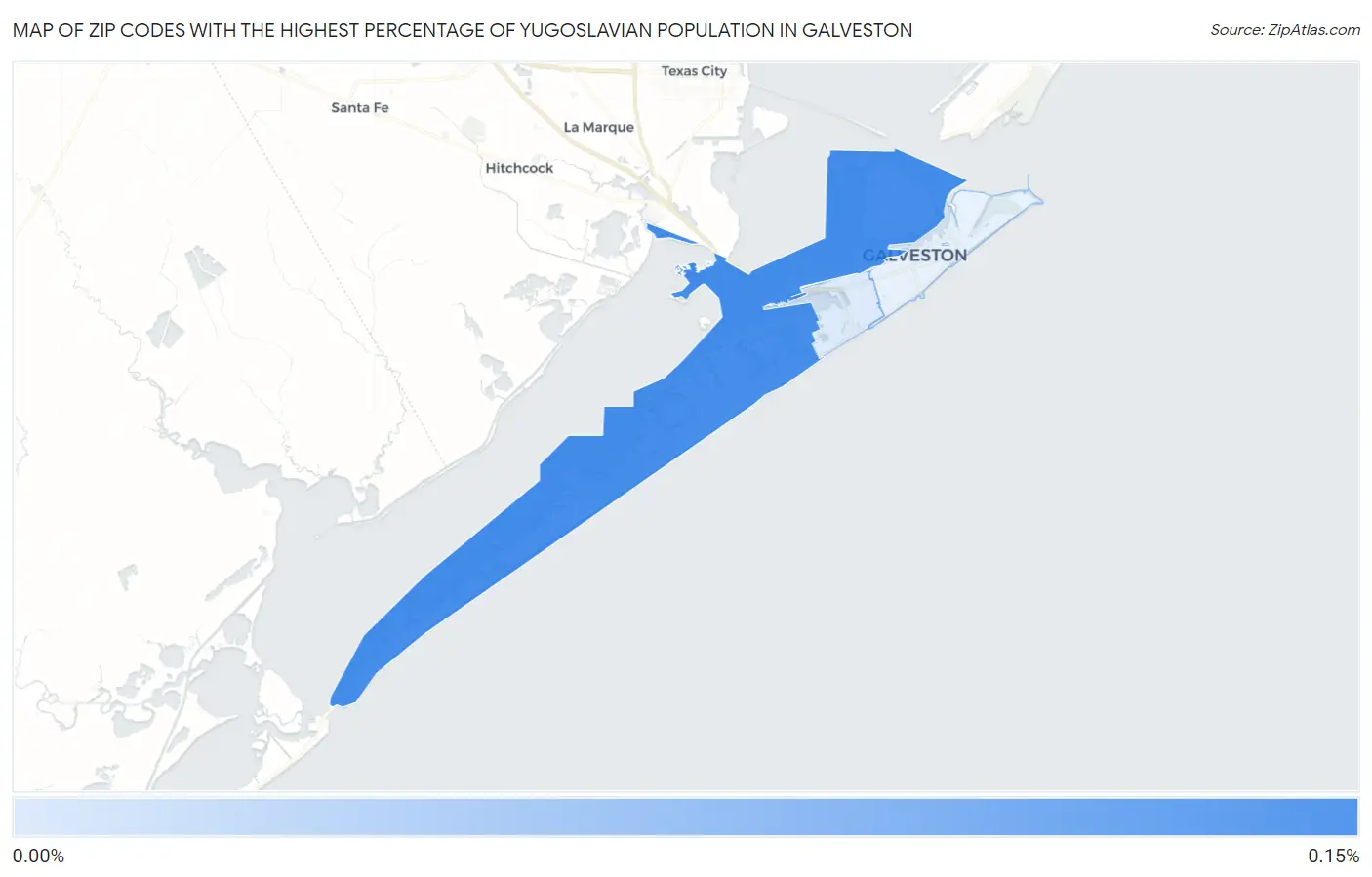 Zip Codes with the Highest Percentage of Yugoslavian Population in Galveston Map