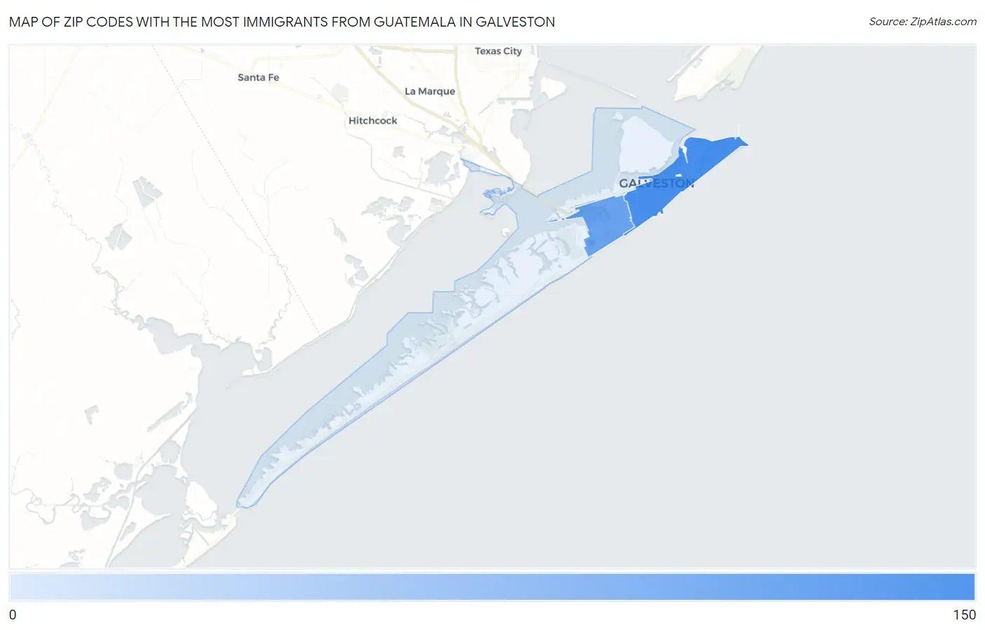 Zip Codes with the Most Immigrants from Guatemala in Galveston Map