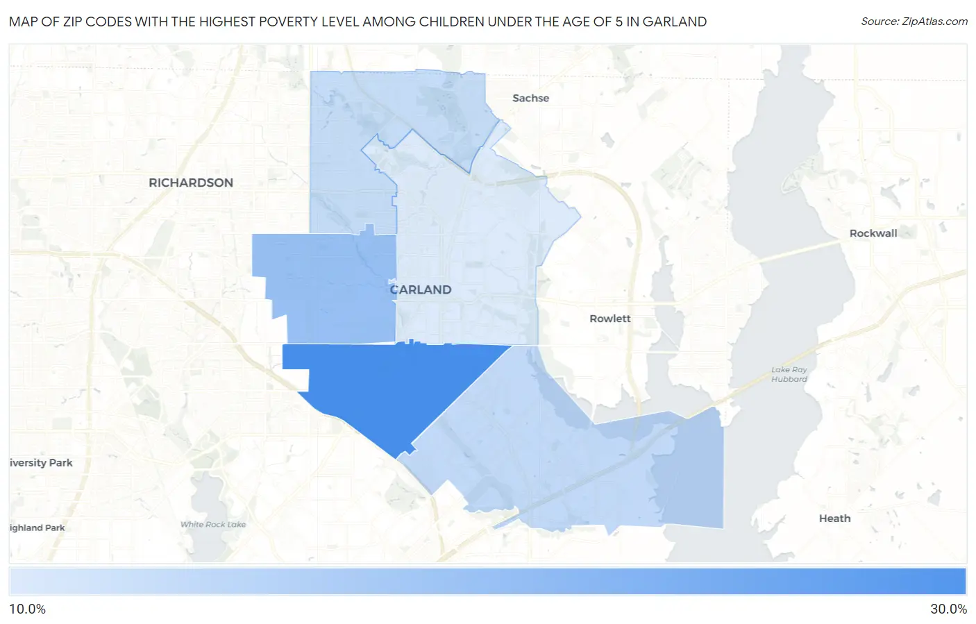 Zip Codes with the Highest Poverty Level Among Children Under the Age of 5 in Garland Map