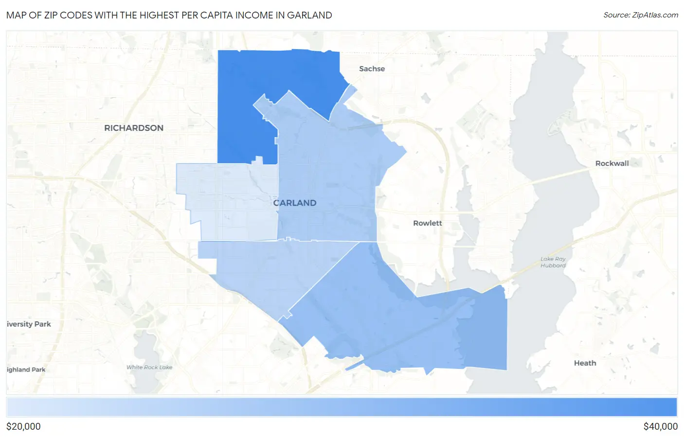 Zip Codes with the Highest Per Capita Income in Garland Map