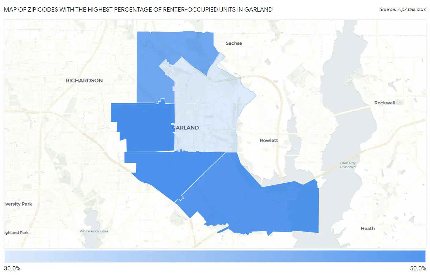 Zip Codes with the Highest Percentage of Renter-Occupied Units in Garland Map
