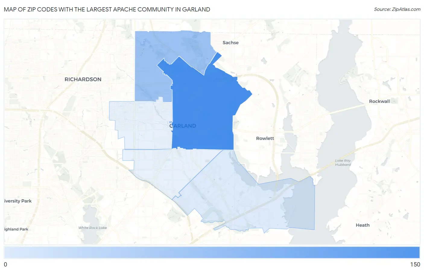 Zip Codes with the Largest Apache Community in Garland Map