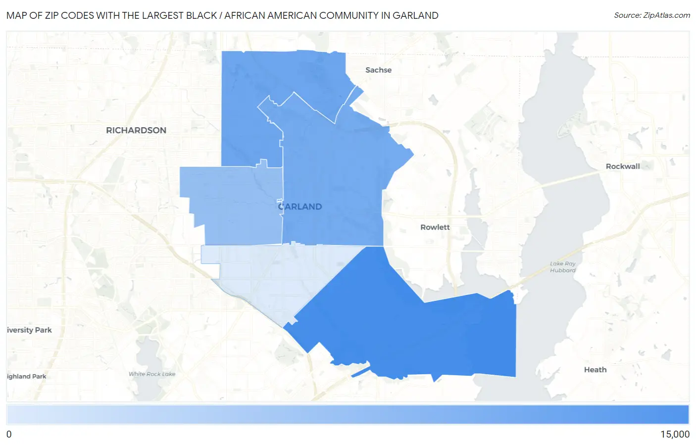 Zip Codes with the Largest Black / African American Community in Garland Map