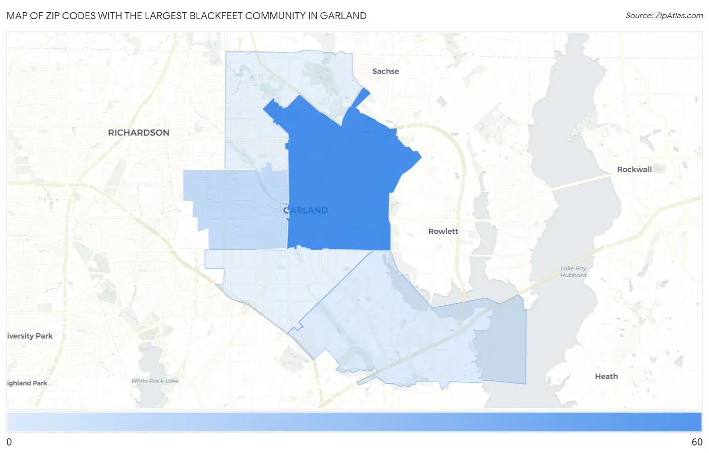 Zip Codes with the Largest Blackfeet Community in Garland Map