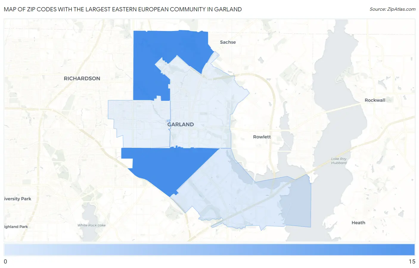 Zip Codes with the Largest Eastern European Community in Garland Map
