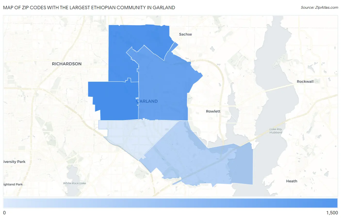 Zip Codes with the Largest Ethiopian Community in Garland Map