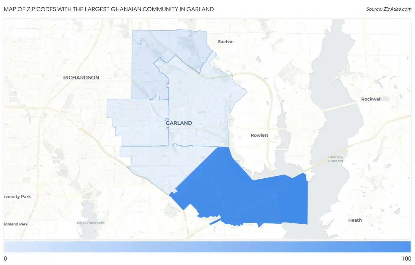 Zip Codes with the Largest Ghanaian Community in Garland Map