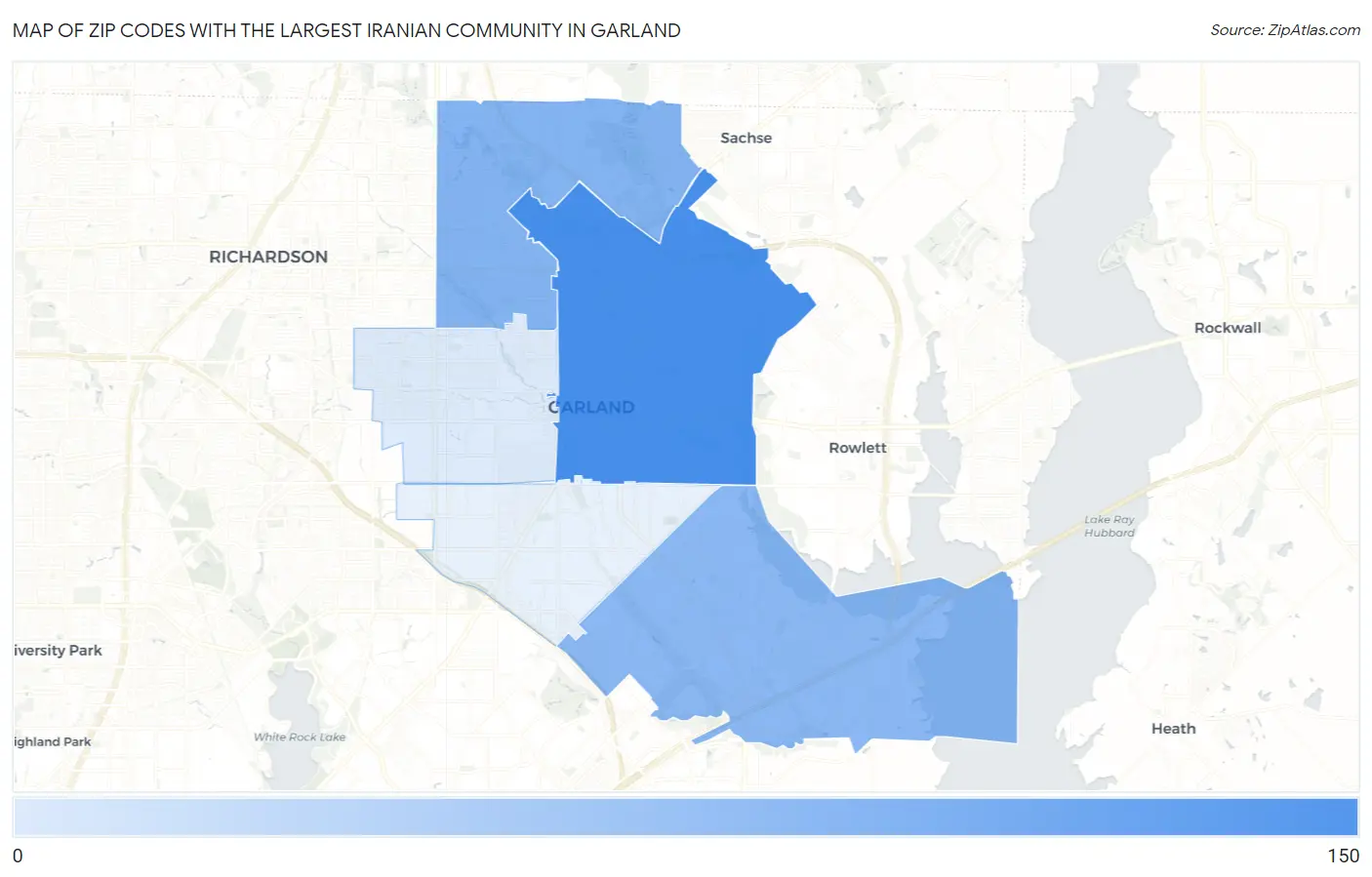 Zip Codes with the Largest Iranian Community in Garland Map