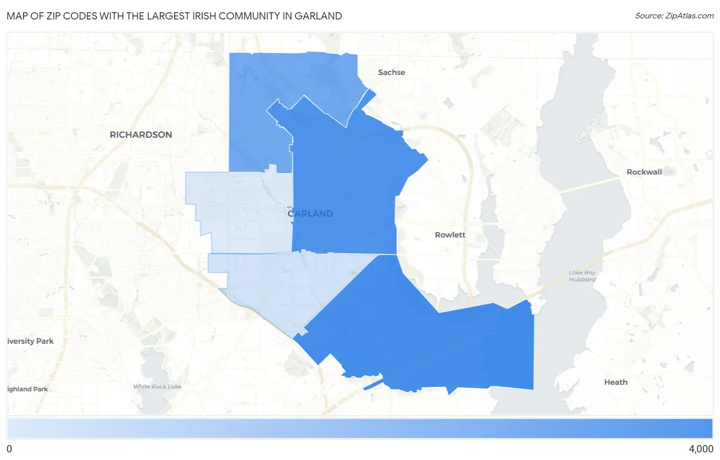 Zip Codes with the Largest Irish Community in Garland Map