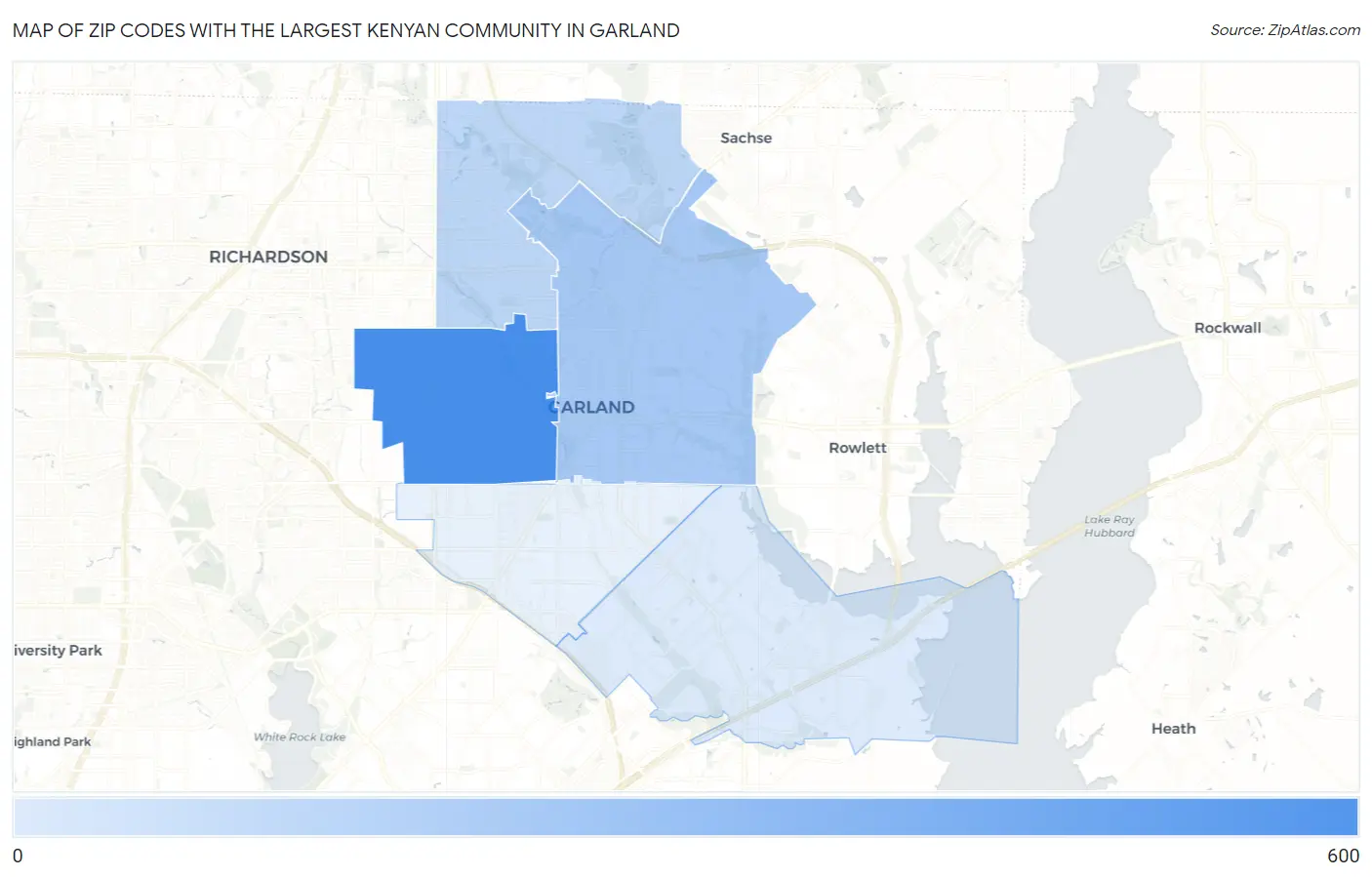 Zip Codes with the Largest Kenyan Community in Garland Map