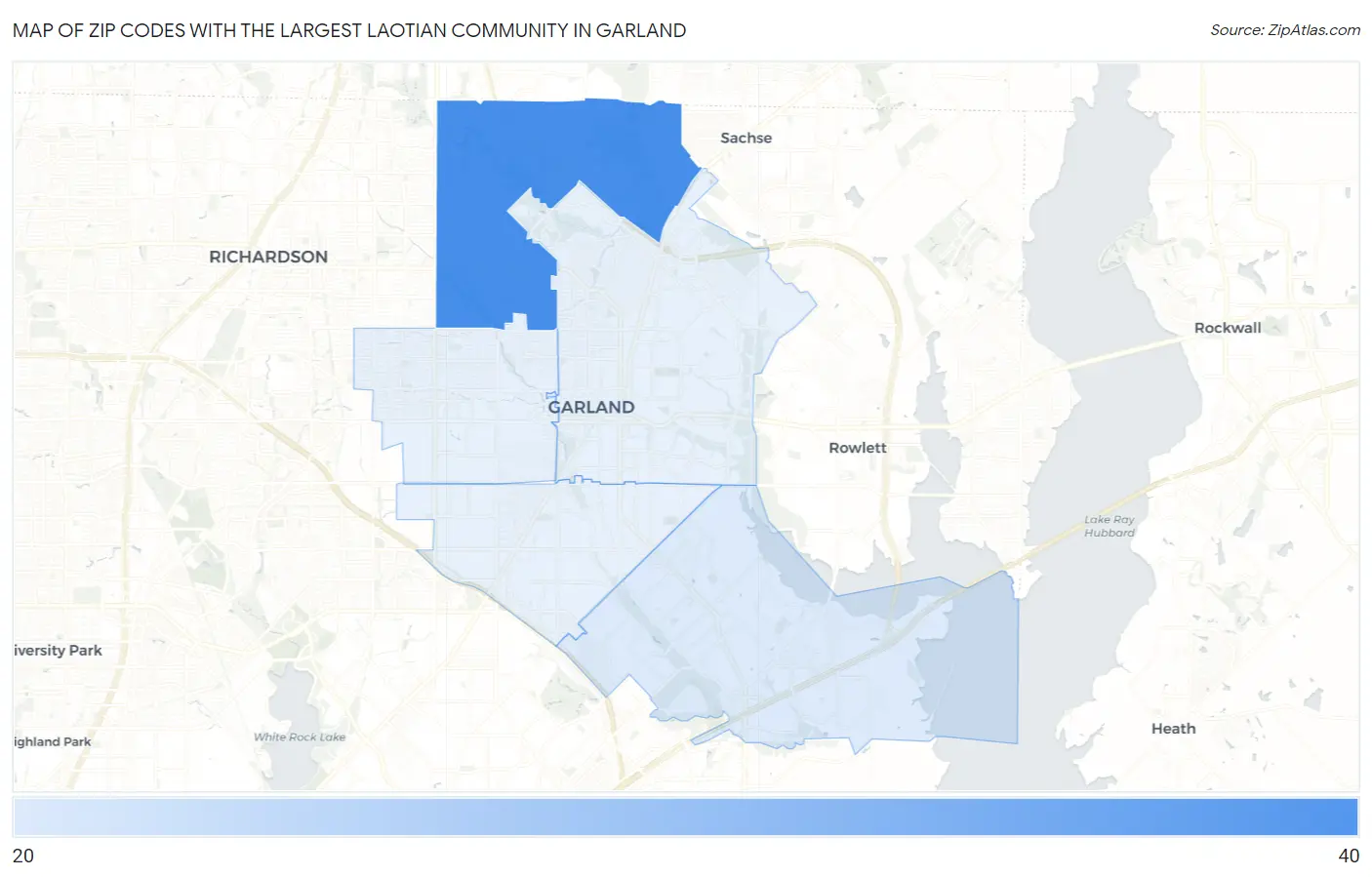 Zip Codes with the Largest Laotian Community in Garland Map