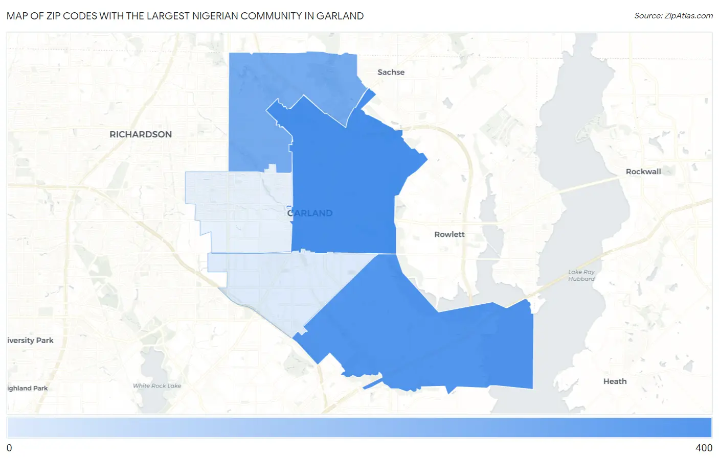 Zip Codes with the Largest Nigerian Community in Garland Map