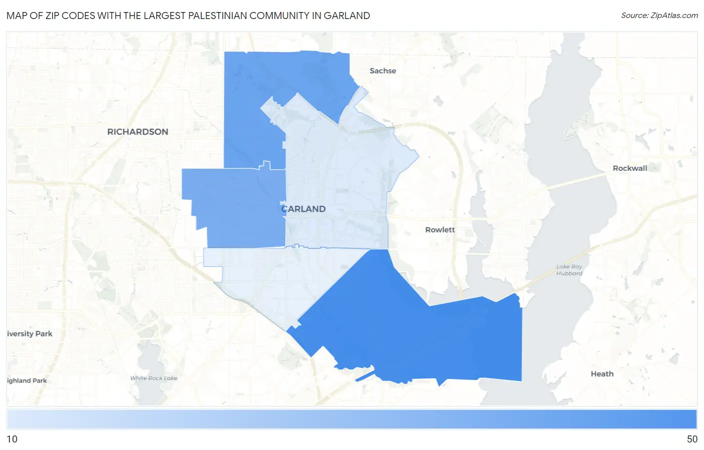 Zip Codes with the Largest Palestinian Community in Garland Map