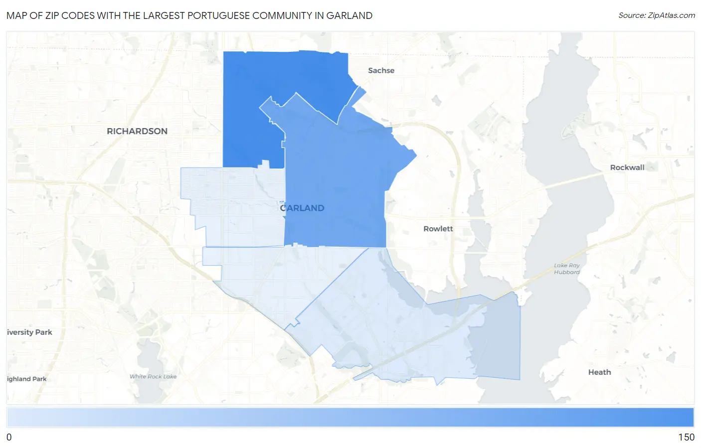 Zip Codes with the Largest Portuguese Community in Garland Map