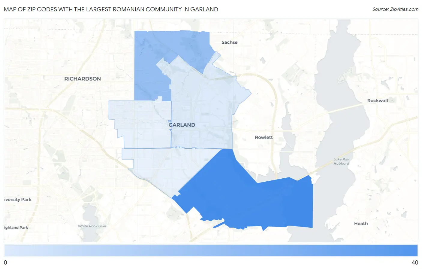 Zip Codes with the Largest Romanian Community in Garland Map