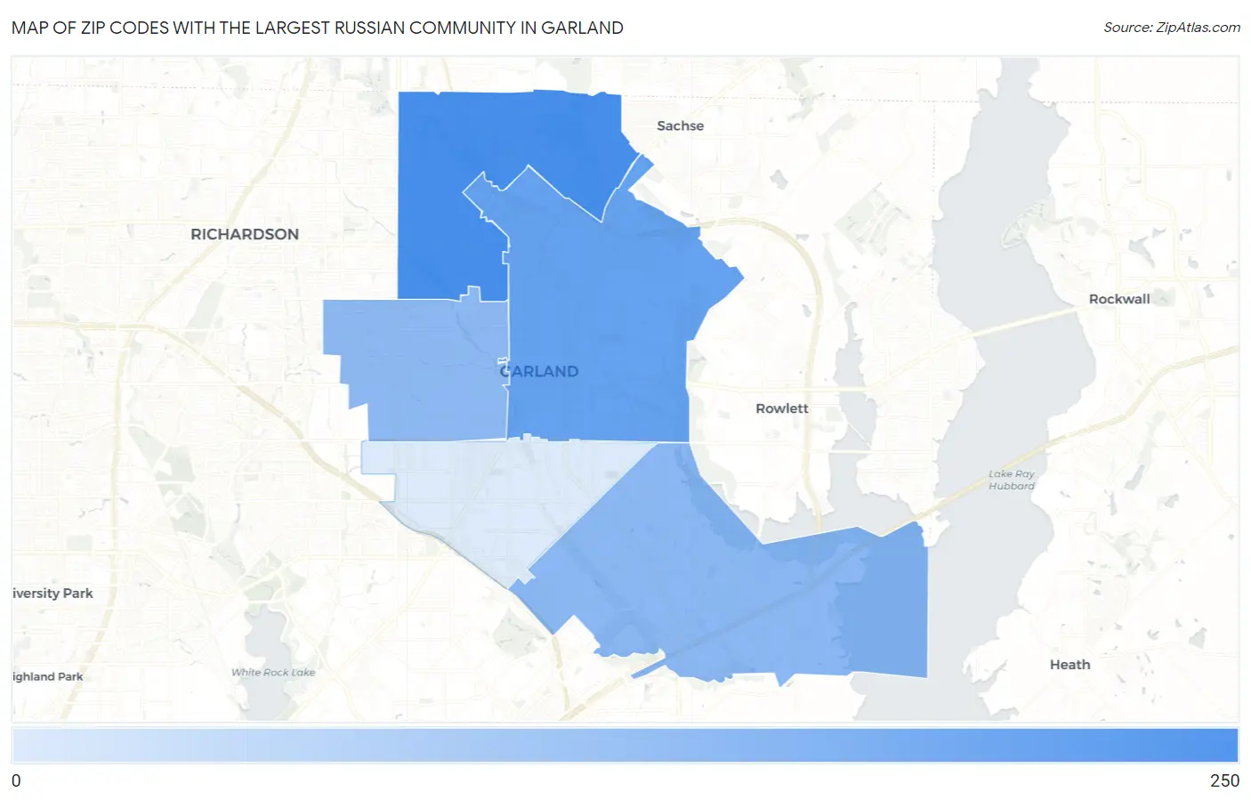 Zip Codes with the Largest Russian Community in Garland Map