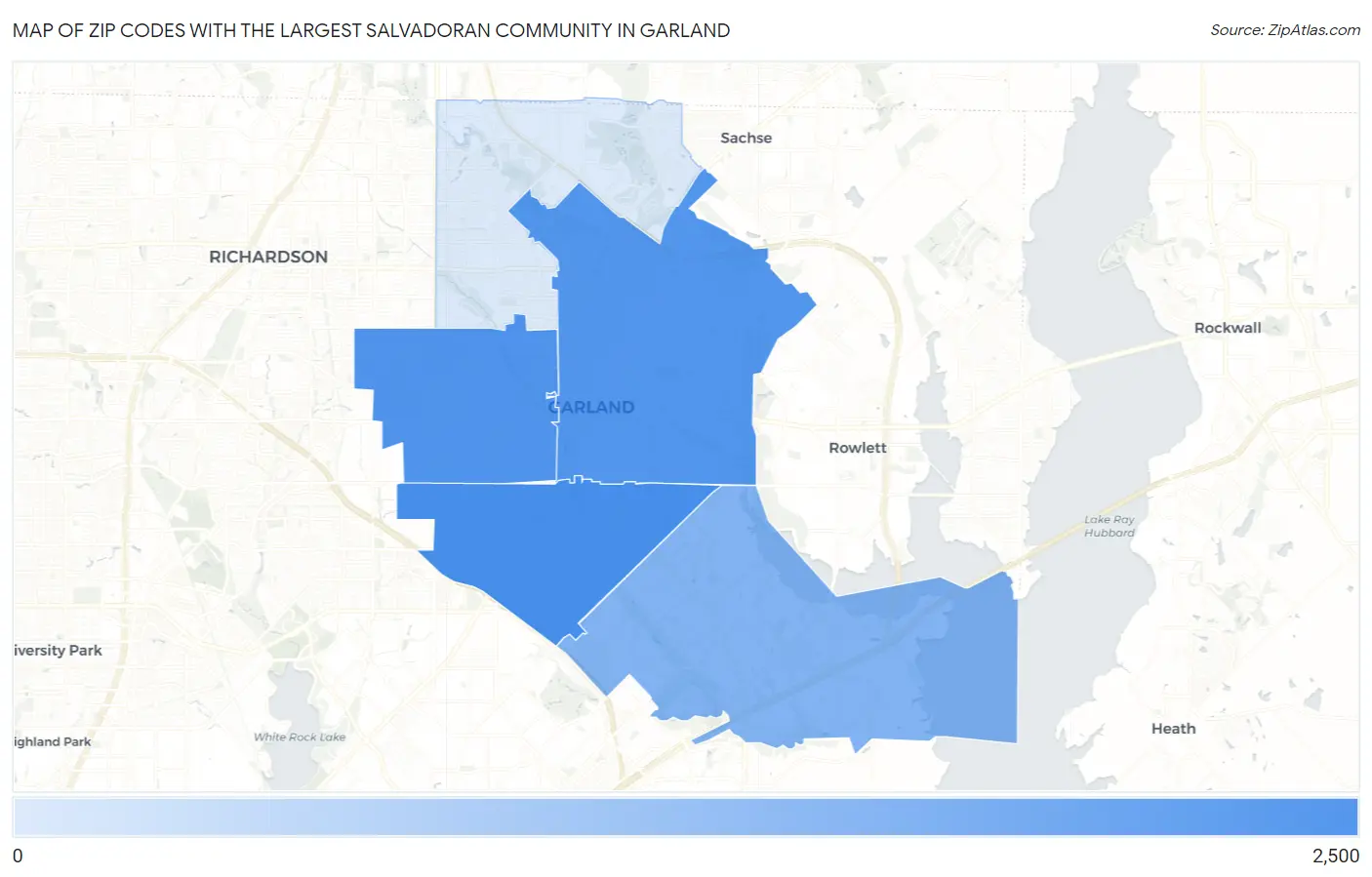 Zip Codes with the Largest Salvadoran Community in Garland Map
