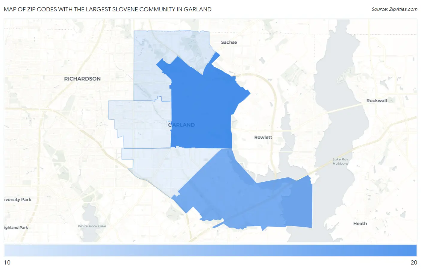 Zip Codes with the Largest Slovene Community in Garland Map
