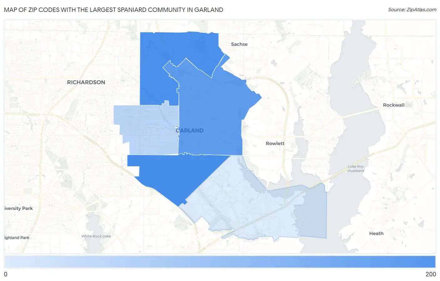 Zip Codes with the Largest Spaniard Community in Garland Map