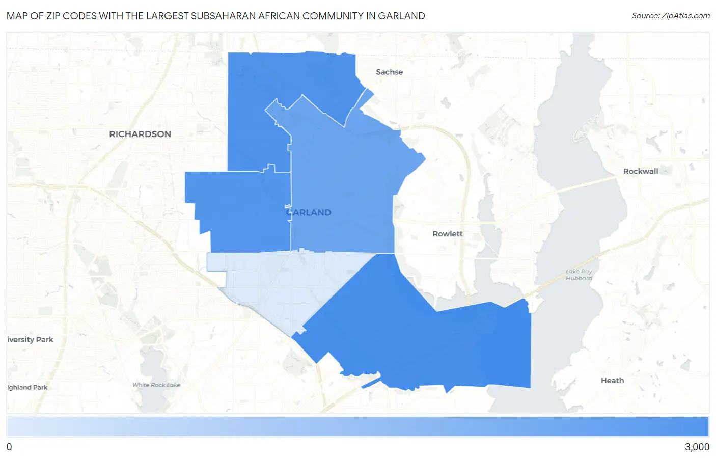 Zip Codes with the Largest Subsaharan African Community in Garland Map