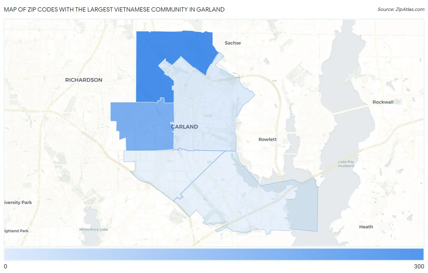 Zip Codes with the Largest Vietnamese Community in Garland Map