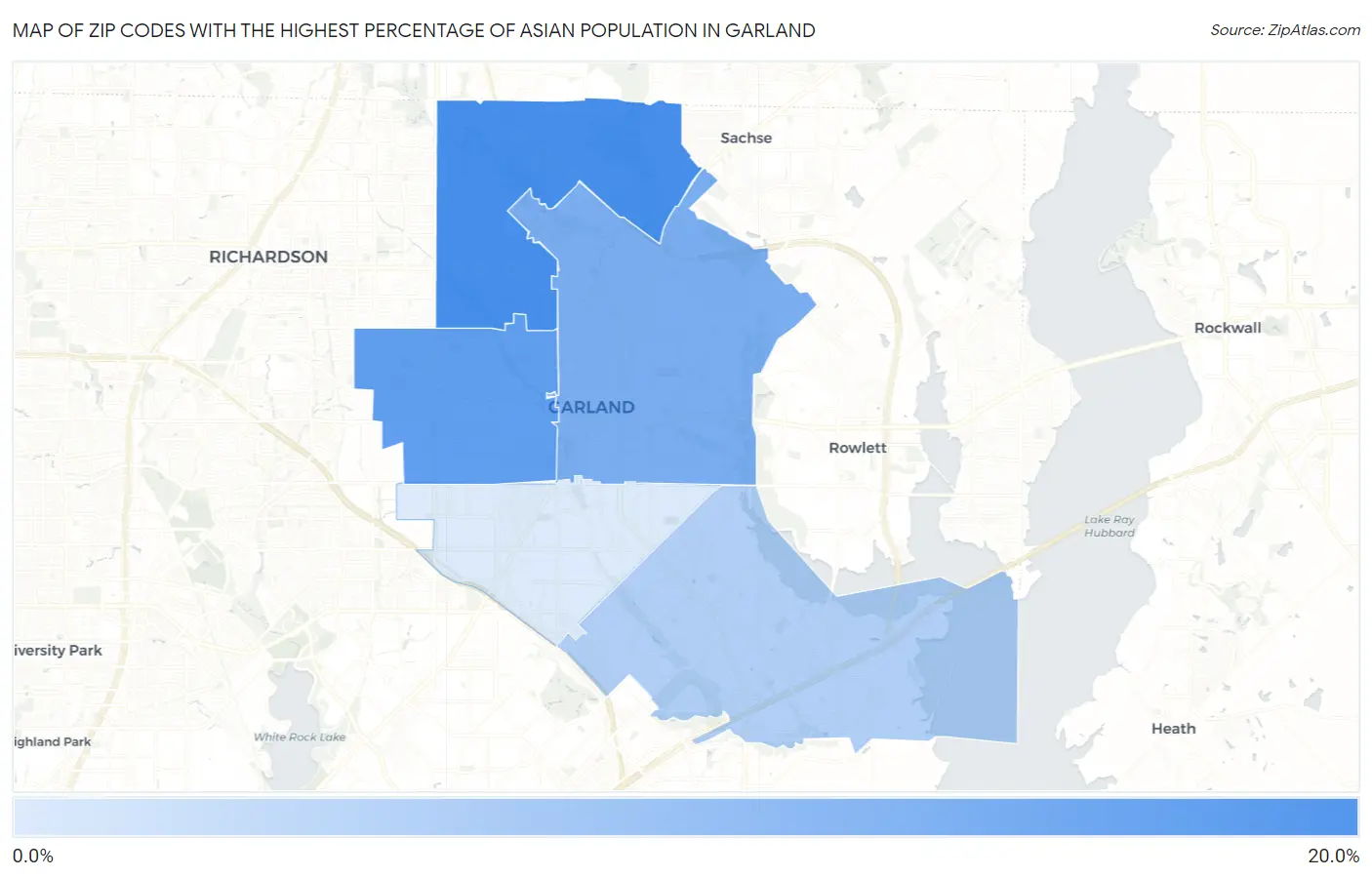 Zip Codes with the Highest Percentage of Asian Population in Garland Map