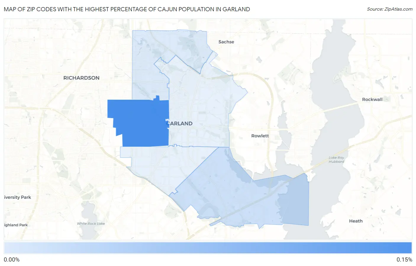 Zip Codes with the Highest Percentage of Cajun Population in Garland Map
