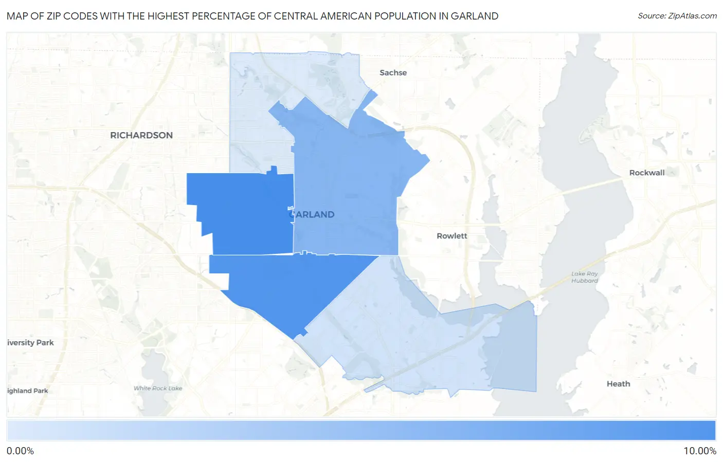 Zip Codes with the Highest Percentage of Central American Population in Garland Map