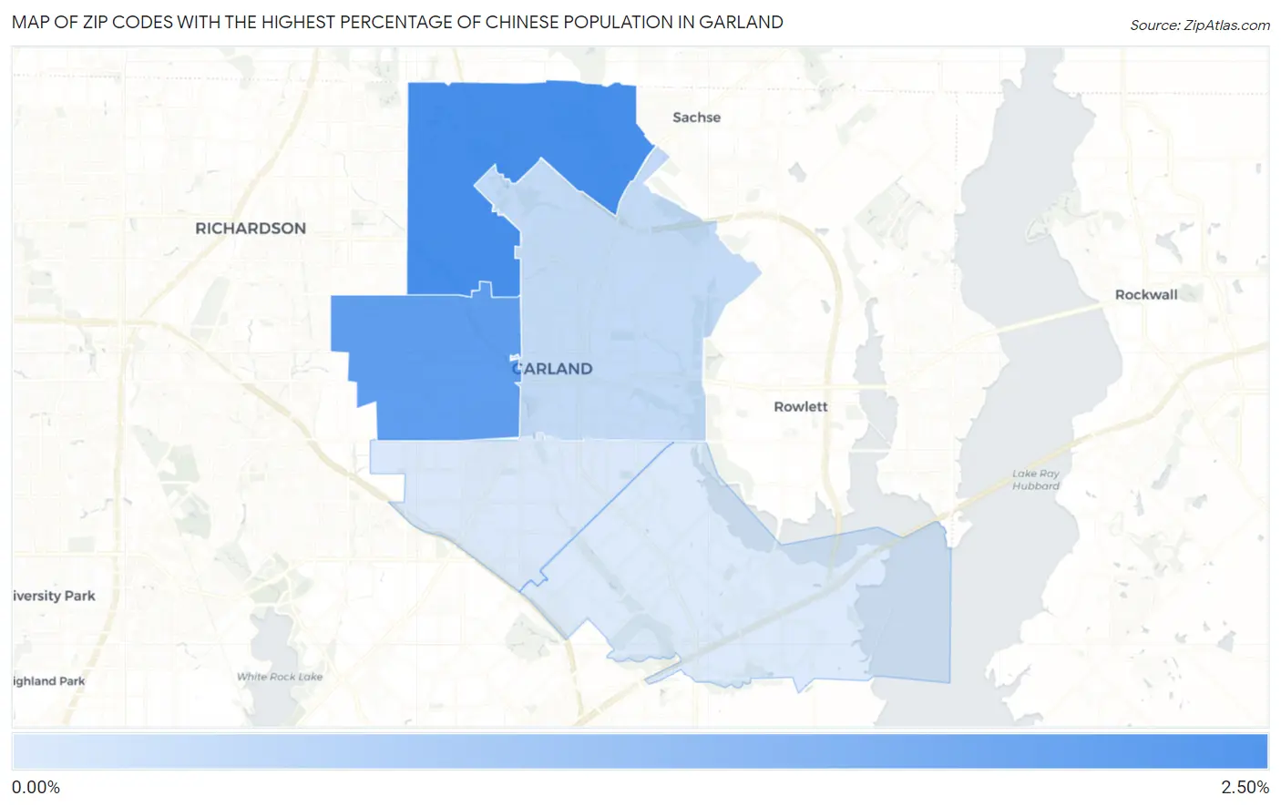 Zip Codes with the Highest Percentage of Chinese Population in Garland Map