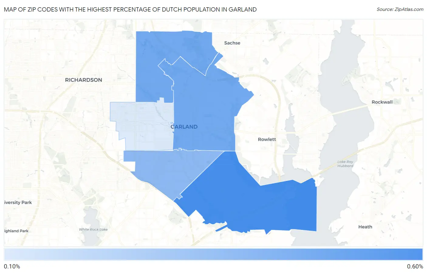 Zip Codes with the Highest Percentage of Dutch Population in Garland Map