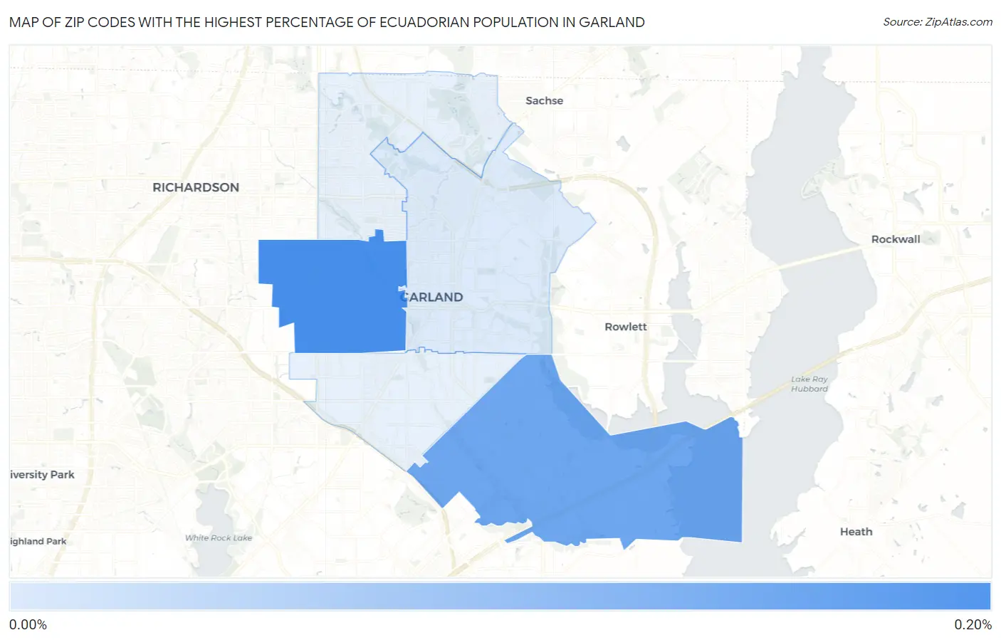 Zip Codes with the Highest Percentage of Ecuadorian Population in Garland Map