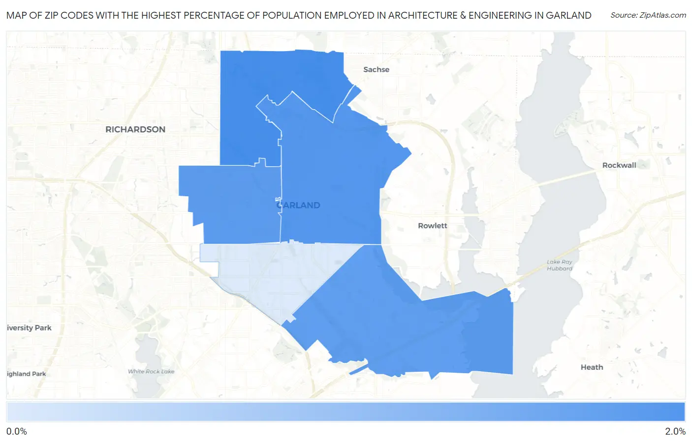 Zip Codes with the Highest Percentage of Population Employed in Architecture & Engineering in Garland Map