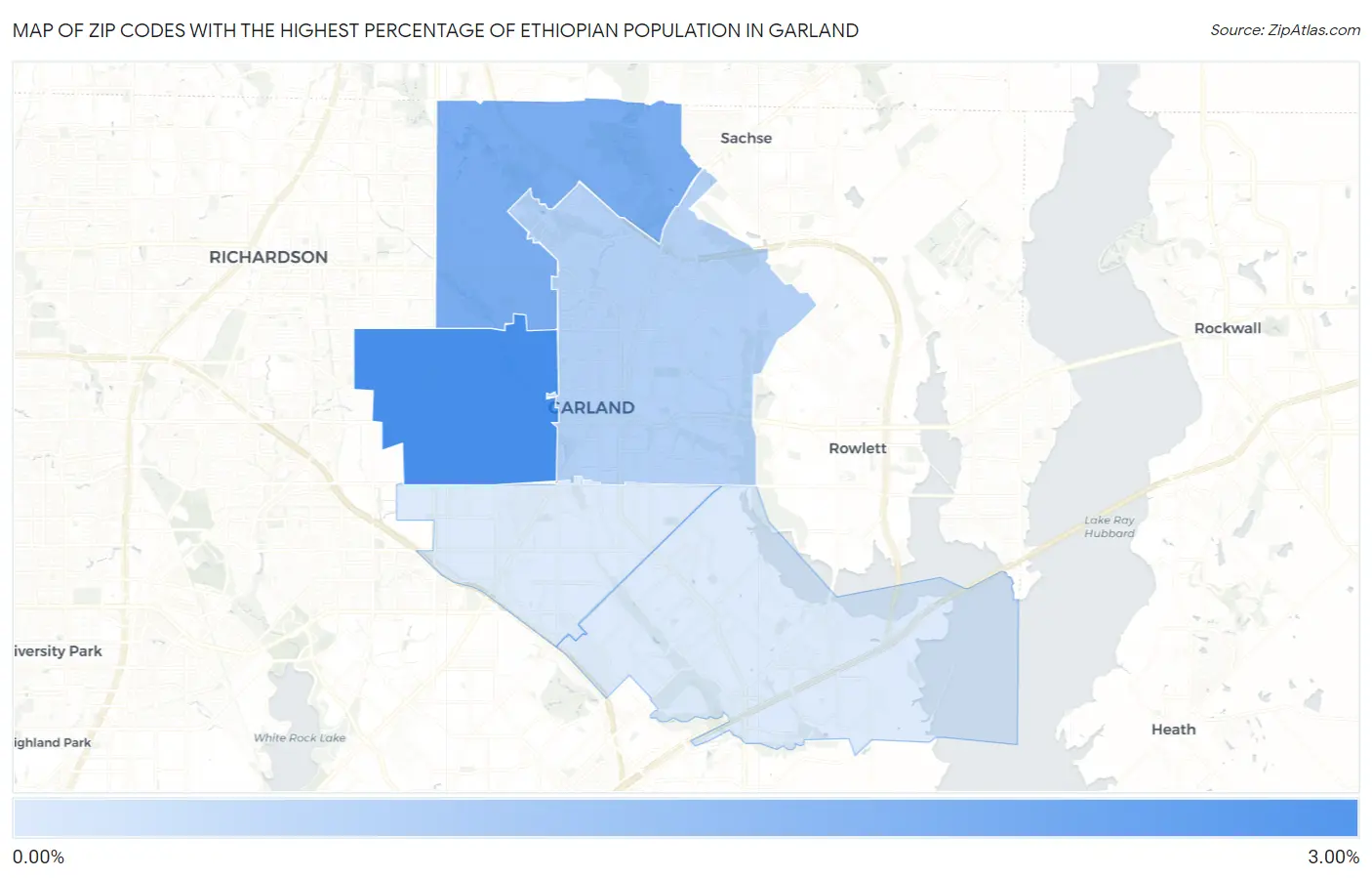 Zip Codes with the Highest Percentage of Ethiopian Population in Garland Map