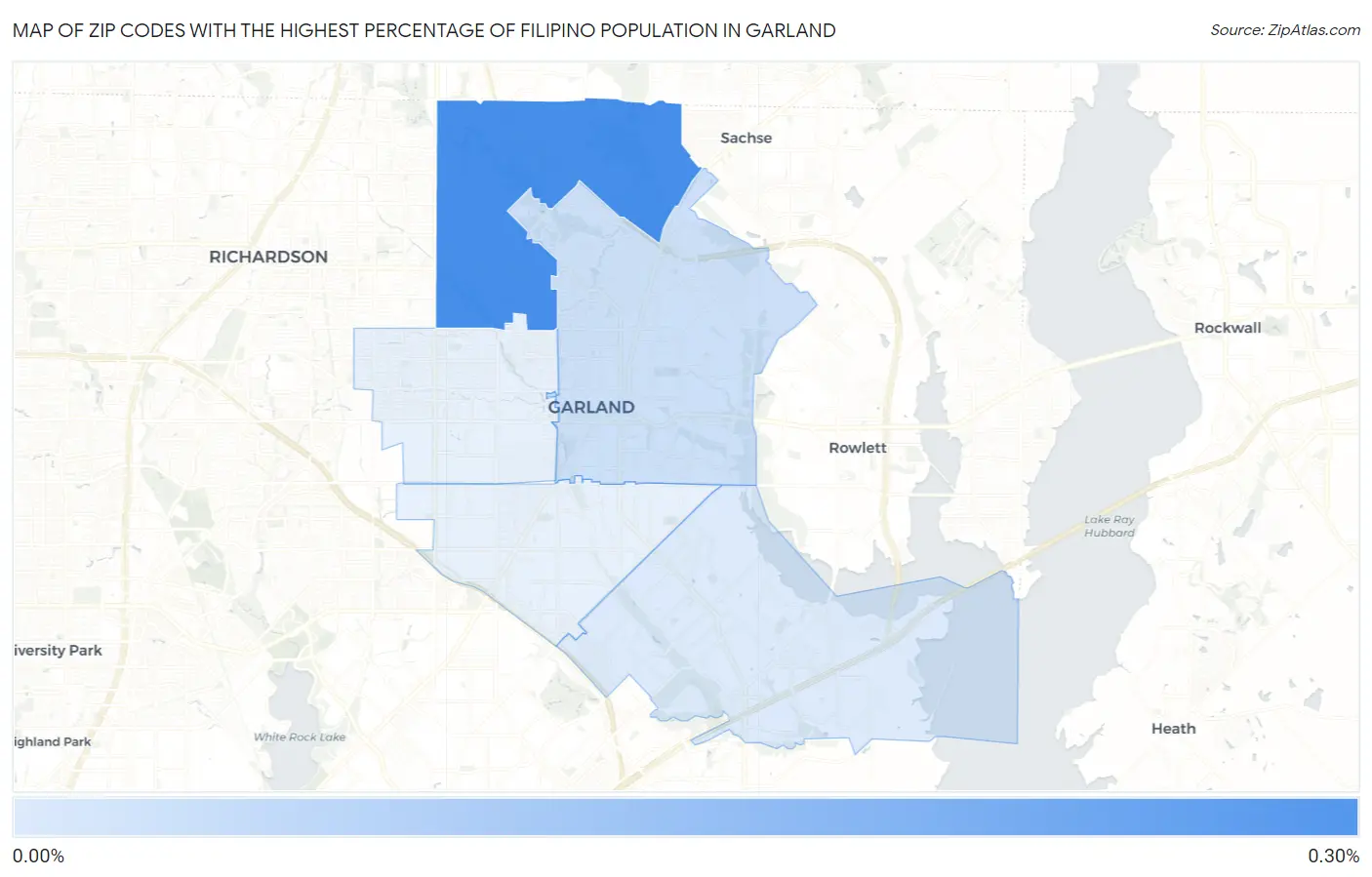 Zip Codes with the Highest Percentage of Filipino Population in Garland Map