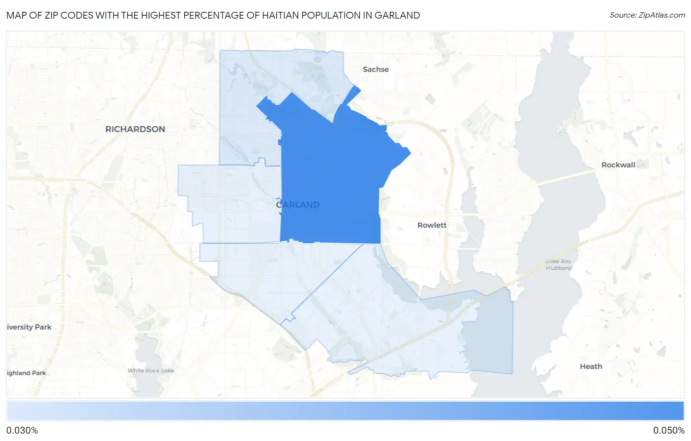 Zip Codes with the Highest Percentage of Haitian Population in Garland Map