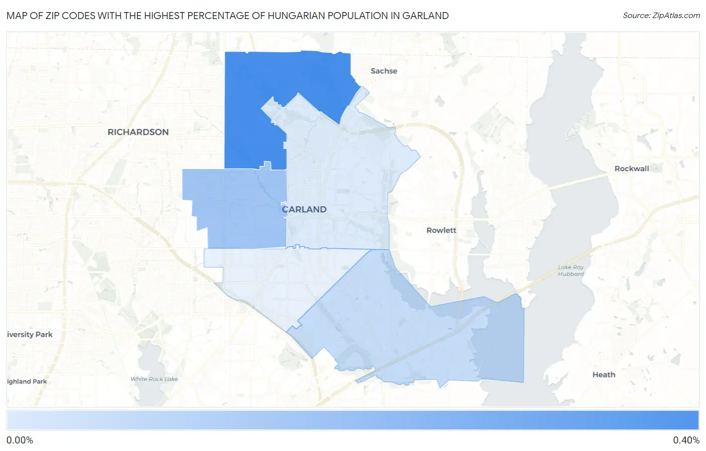 Zip Codes with the Highest Percentage of Hungarian Population in Garland Map