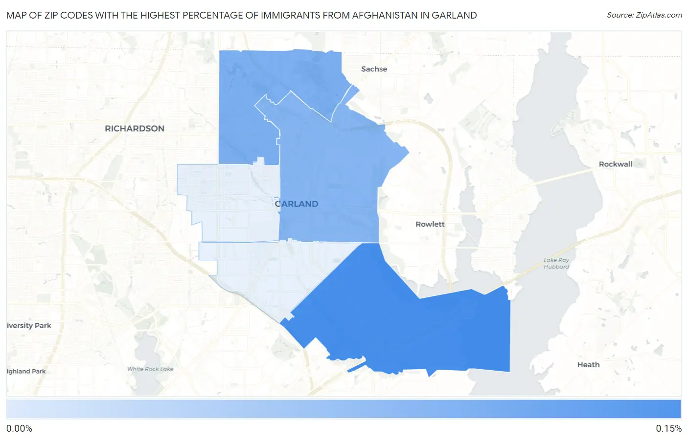 Zip Codes with the Highest Percentage of Immigrants from Afghanistan in Garland Map