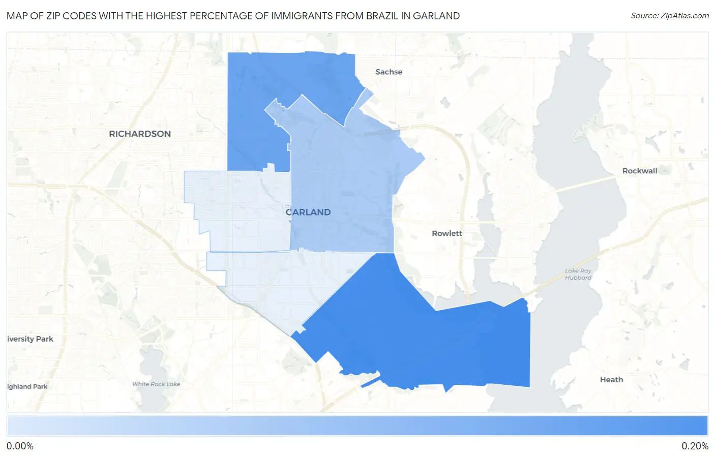 Zip Codes with the Highest Percentage of Immigrants from Brazil in Garland Map