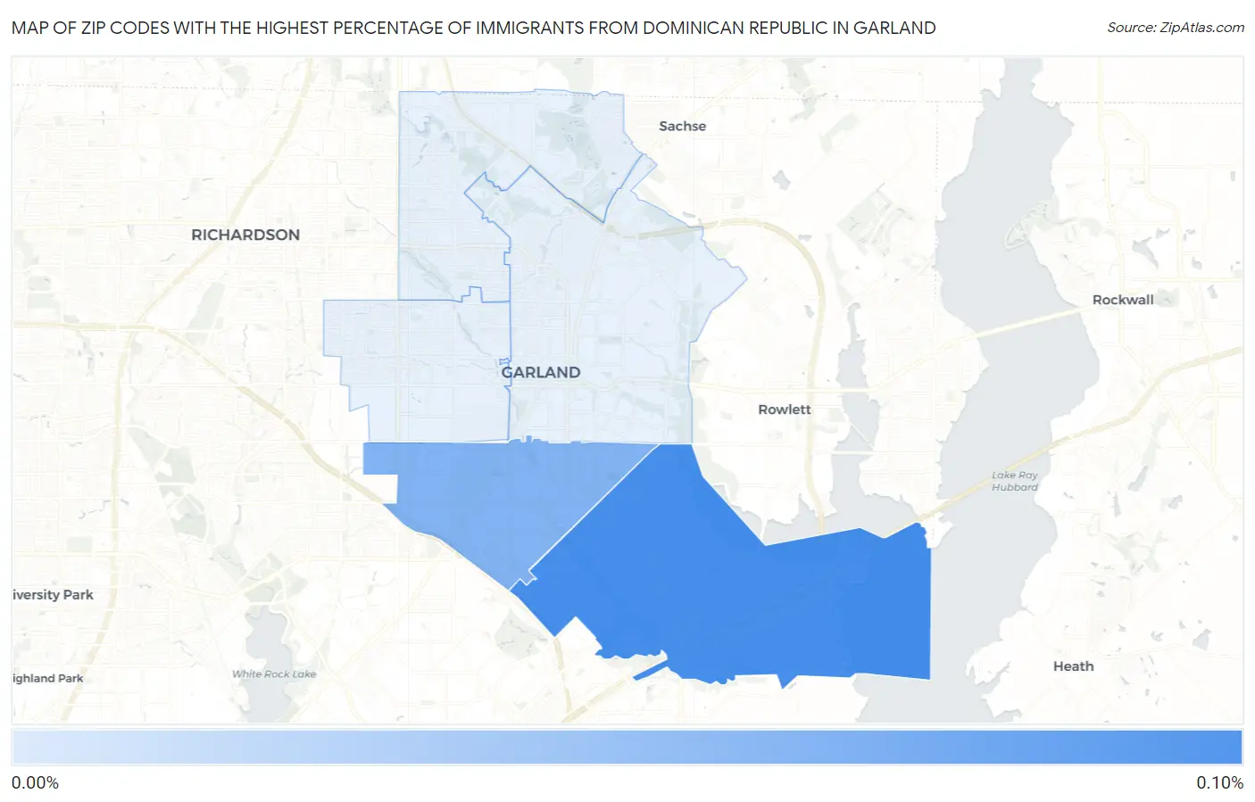 Zip Codes with the Highest Percentage of Immigrants from Dominican Republic in Garland Map