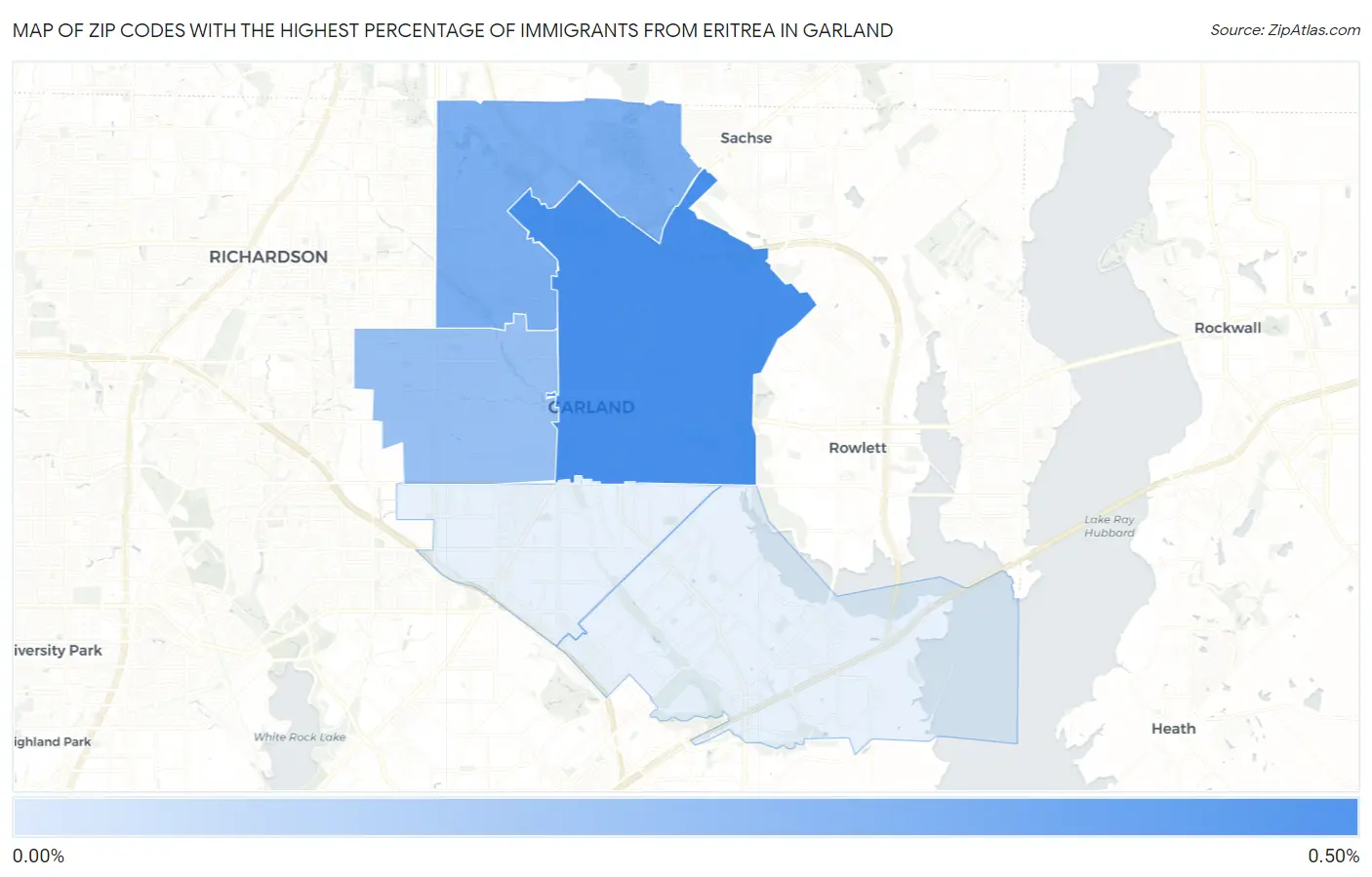 Zip Codes with the Highest Percentage of Immigrants from Eritrea in Garland Map