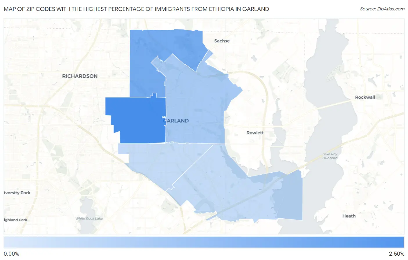 Zip Codes with the Highest Percentage of Immigrants from Ethiopia in Garland Map