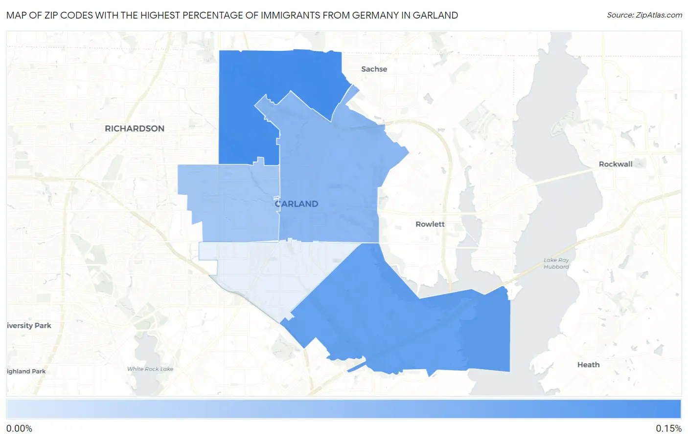Zip Codes with the Highest Percentage of Immigrants from Germany in Garland Map