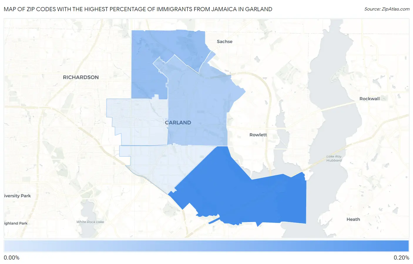 Zip Codes with the Highest Percentage of Immigrants from Jamaica in Garland Map