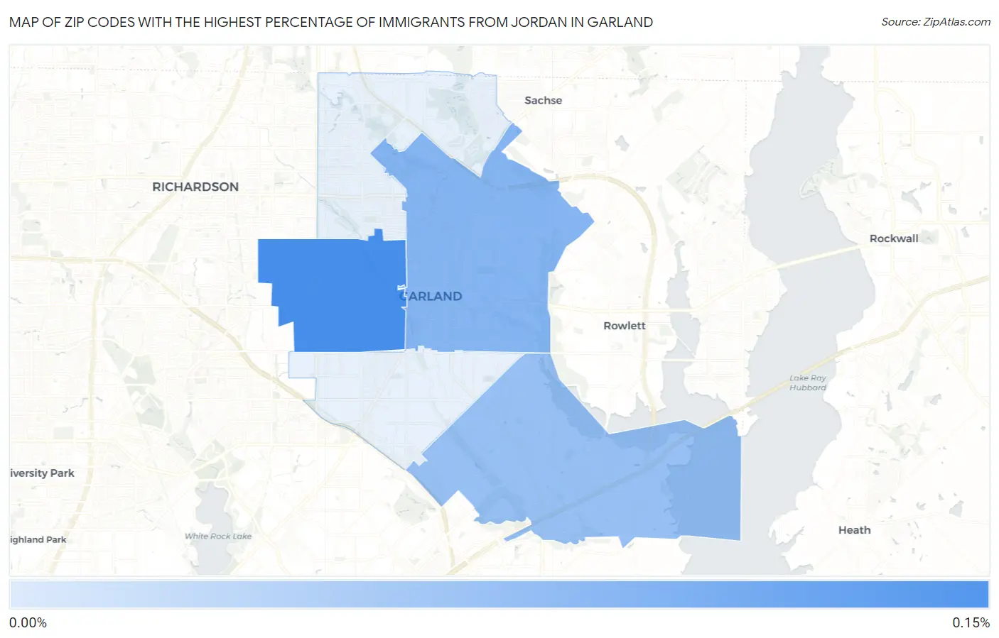 Zip Codes with the Highest Percentage of Immigrants from Jordan in Garland Map