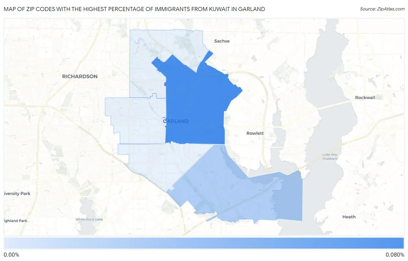 Zip Codes with the Highest Percentage of Immigrants from Kuwait in Garland Map