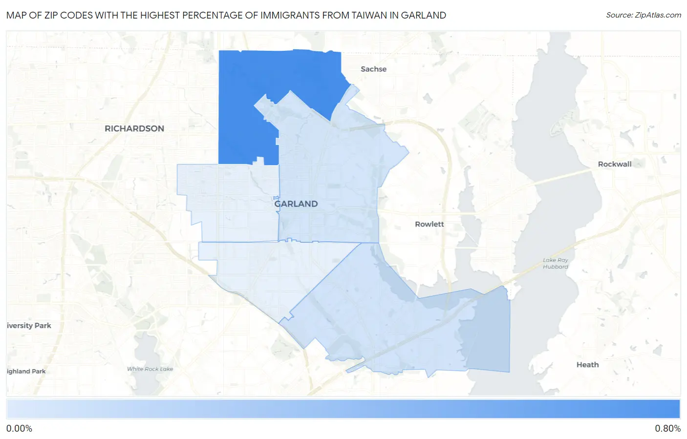 Zip Codes with the Highest Percentage of Immigrants from Taiwan in Garland Map